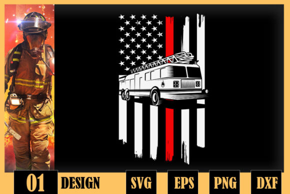 Fireman American Flag Thin Red Line Graphics