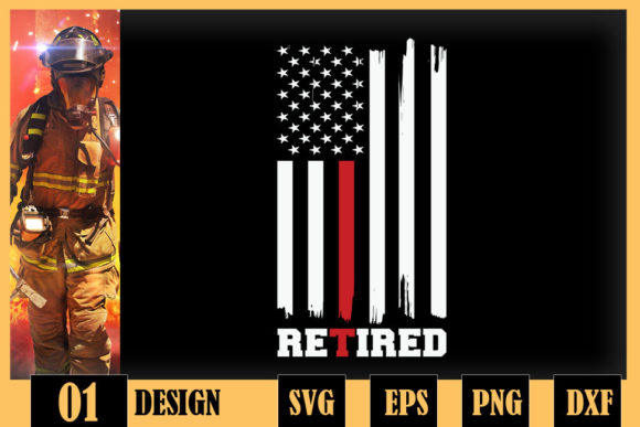 Thin Red Line Flag Retired Firefighter Graphics & Crafts